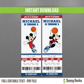 Mickey Mouse Basketball Birthday Ticket Invitations